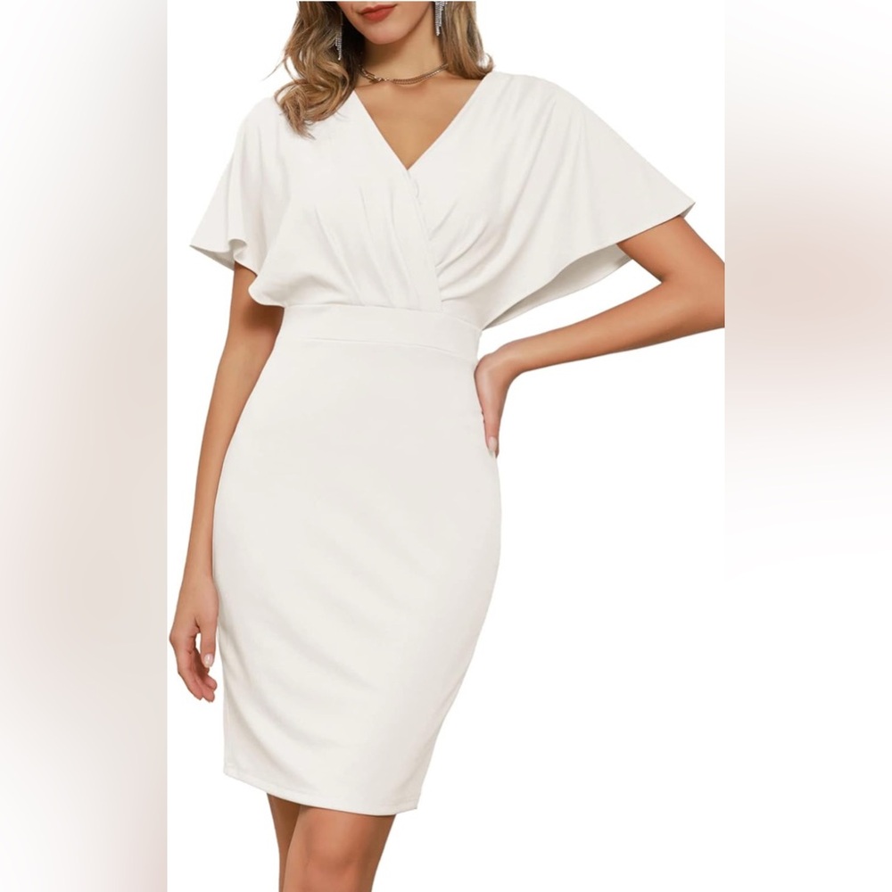 GRACE KARIN Women's Ruched Batwing Sleeve Elegant Pencil V-Neck Dress S 4-6 NWT